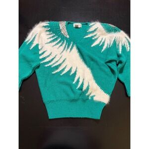 Vintage‎ Christine 80s Teal Angora Blend Beaded Batwing Sweater Large